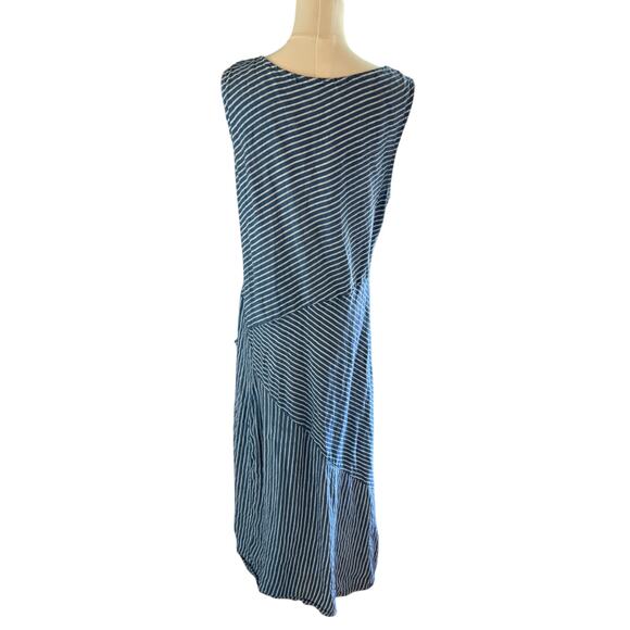 Unisono Blue White Striped Dress Women Large Lagenlook Pocket Artsy Boho Maxi - Picture 2 of 7